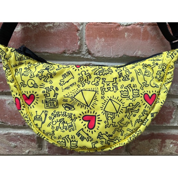 NWOT Uniqlo Keith Haring Yellow Graphic Print Crescent Crossbody RARE - Picture 2 of 8